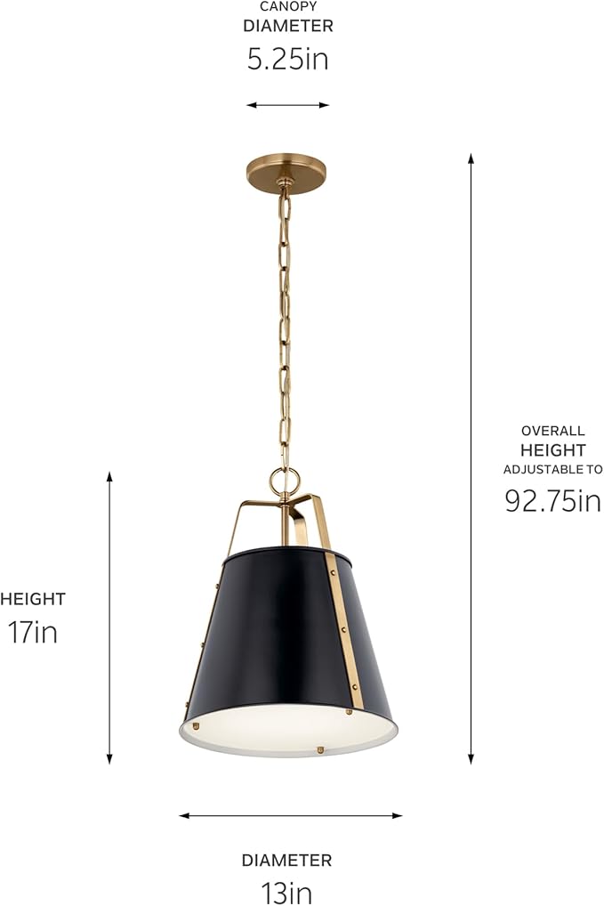 Kichler Etcher 1-Light Pendant Light Fixture with Etched Painted White Glass Diffuser in Black and Champagne Bronze for Kitchen Island or Dining Room (17" x 13"), 52710BK