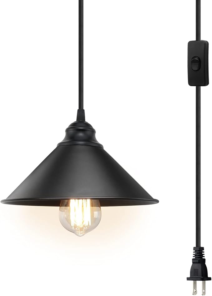 LYOOWNG Plug in Pendant Light, Industrial Hanging Light with Plugin Cord On/Off Switch, Farmhouse Pendant Lights with Plug-in Cord, Vintage PendantLight Fixture, Hanging Lamps