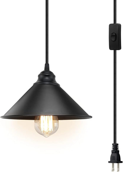 LYOOWNG Plug in Pendant Light, Industrial Hanging Light with Plugin Cord On/Off Switch, Farmhouse Pendant Lights with Plug-in Cord, Vintage PendantLight Fixture, Hanging Lamps