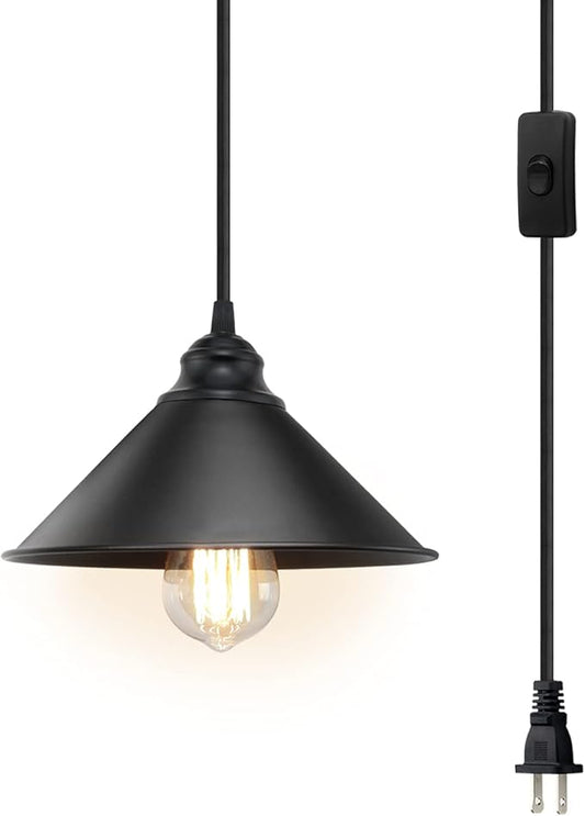 LYOOWNG Plug in Pendant Light, Industrial Hanging Light with Plugin Cord On/Off Switch, Farmhouse Pendant Lights with Plug-in Cord, Vintage PendantLight Fixture, Hanging Lamps
