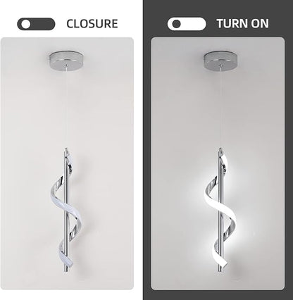 CANEOE Modern Led Pendant Light Fixture, 5500K Cool White Spiral Integrated LED Hanging Lamp, Adjustable Height Island Light Fixture for Kitchen Sink Living Room Dining Room Bedroom,1 Pack