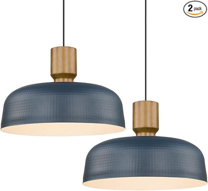 Darkaway Large Industrial Pendant Light Fixtures with Hammered Metal Shade, 2 Pack Blue 18.1inch Oversized Pendant Lighting for Kitchen Island Hanging Lamp Adjustable Height