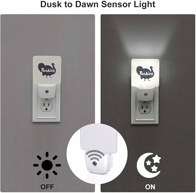 LED Night Light Plug into Wall with Dusk to Dawn Light Sensor White Energy Efficient Poultry Thanksgiving Day Turkey Nightlight for Bedroom Bathroom Hallway Living Room Kitchen