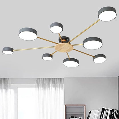 8-Lights LED Ceiling Light Fixture,48 Inch Modern Ceiling Lights Flush Mount Wooden 64W Dimmable Chandelier for Living Room Bedroom Kitchen,3000K/4000K/6000K Grey
