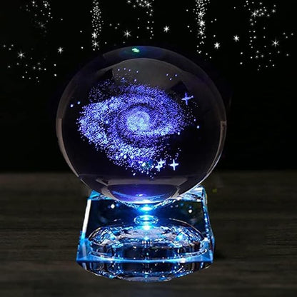 Zulux Galaxy Crystal Ball - LED Lamp Base, Clear 80mm(3 inch) Galaxy Glass Art for Kids, Teacher Gifts, Anniversary and Boyfriend Birthday