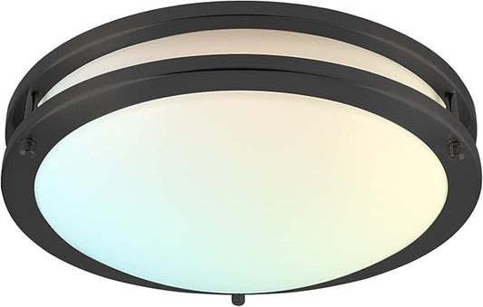 LUXRITE 12 Inch LED Flush Mount Ceiling Light, 5 Color Selectable 2700K | 3000K | 3500K | 4000K | 5000K, Dimmable, Modern Ceiling Light Fixture, 14W, 1120 Lumens, Energy Star, ETL Listed, Matte Black