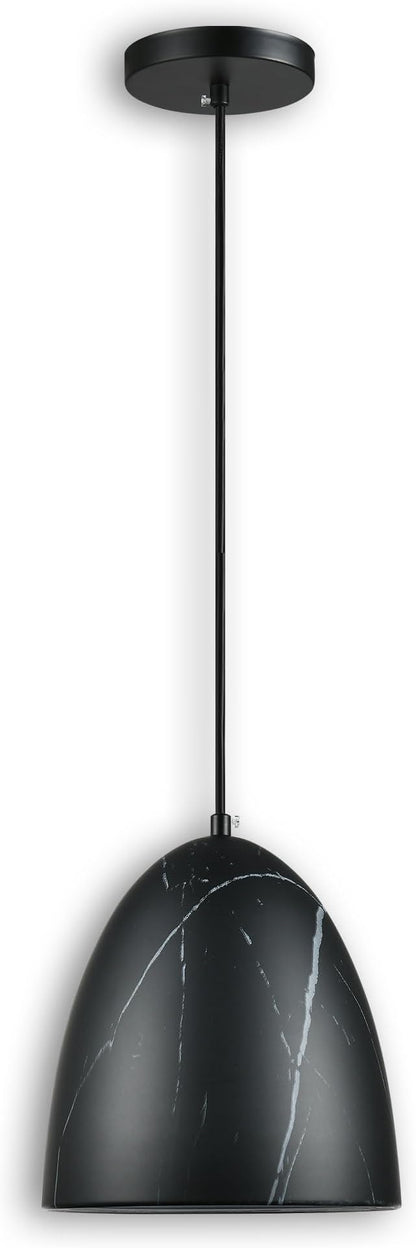 Modern Marble Pendant Light, 8.2"x7.9" Metal Hanging Light Fixture with Faux Black Stone Finish, 15"-72" Adjustable Line, E26 Socket for Office, Living Room, Dining Area – Midnight Stone