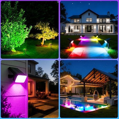 Solar Spot Lights Outdoor Color Changing, [10 pack/28 LED] 7 Modes Auto On/Off Solar Landscape Spotlights, Ip67 Waterproof Solor Powered Pathway Lights for Outside Yard Garden Walkway Tree Patio