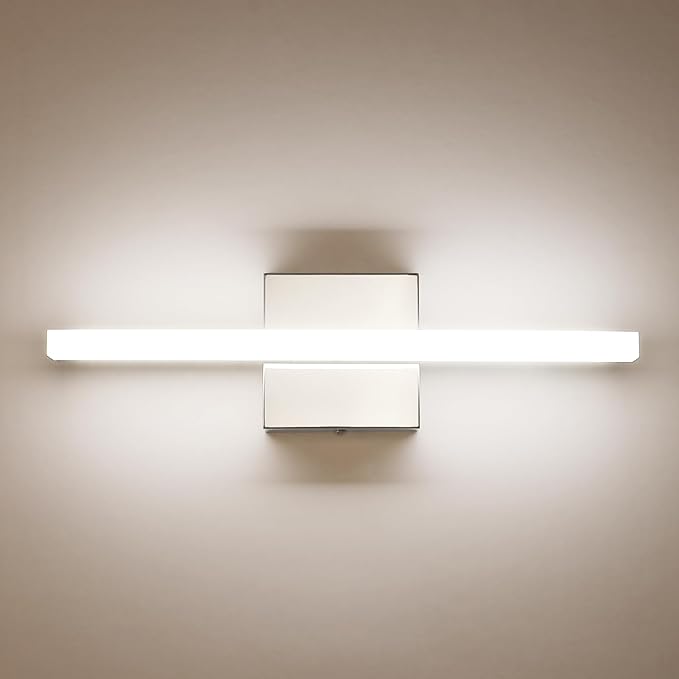Combuh Modern Bathroom Vanity Light Fixtures Above Mirror Soft Shadow Free Lighting, 16 Inch 9W Small Space Sink Wall Lamp Bars Restroom Lámparas para Baños Sobre Espejo Chrome Natural White 4000K