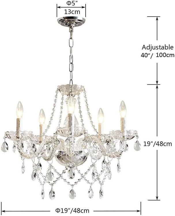 Farmhouse Crystal Chandelier Hanging Pendant Light Fixture, Modern 5 Lights K9 Crystal Ceiling Lighting Fixture for Dining Rooms ﻿Kitchen Island Living Room Bars