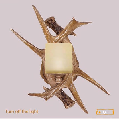 Fashion Retro Resin Antler Wall Light Sconce Frosted Glass Shade Wall Lantern American Country Style Wall Lamp Restaurant Bar Cafe Decor Lighting Indoor and Outdoor
