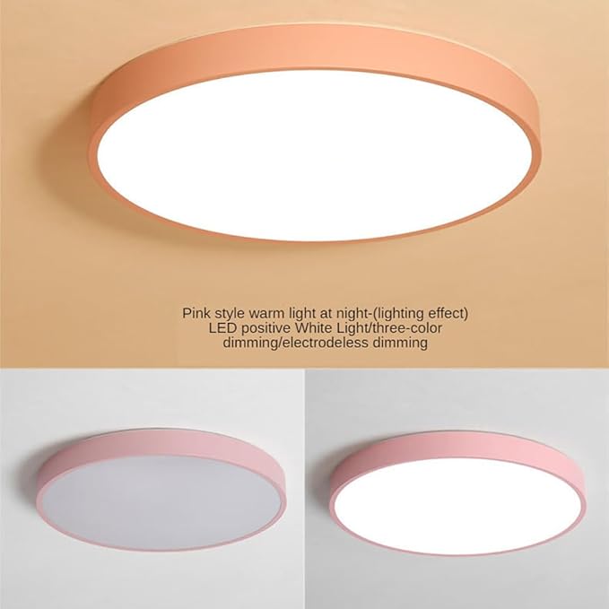 Modern LED Ceiling Light Fixture,16 Inch 3000K-6000K Round Recessed Ceiling Lamps,24W Pink Dimmable Light,Close to Lighting Flush Mount for Home Living Room Bedroom