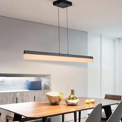Black Wood LED Kitchen Island Lighting, 39 Inch LED Linear Pendant Light, Dimmable Ceiling Hanging Chandeliers for Dining Room Living Room Bar Pool Table 24W, Modern Farmhouse Fixture, 3000K