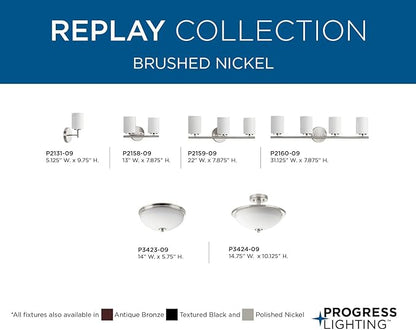 Progress Lighting Replay Collection 1-Light Etched White Glass Modern Bath Vanity Light Brushed Nickel, E26