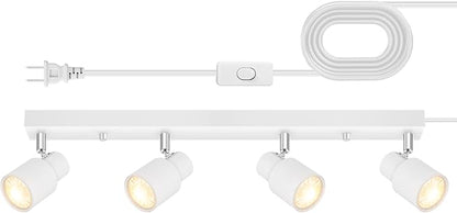 Plug in Track Lighting, 23" LED Track Light Fixtures Ceiling, White 4 Way Spotlight, Rotatable Light Head, Plug in Ceiling Light with Power Cord, Plug Wall Light for Kitchen Hallway Bar(GU10, NO Bulb)