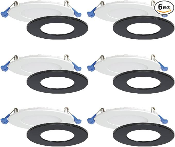 Nadair 6 Pack 3 inch LED Ultra Slim Recessed Lights, 6W, 450 Lumens, 4000K (Cool White), White Finish with Extra Black Trim, Dimmable, IC Rated, ETL Certified