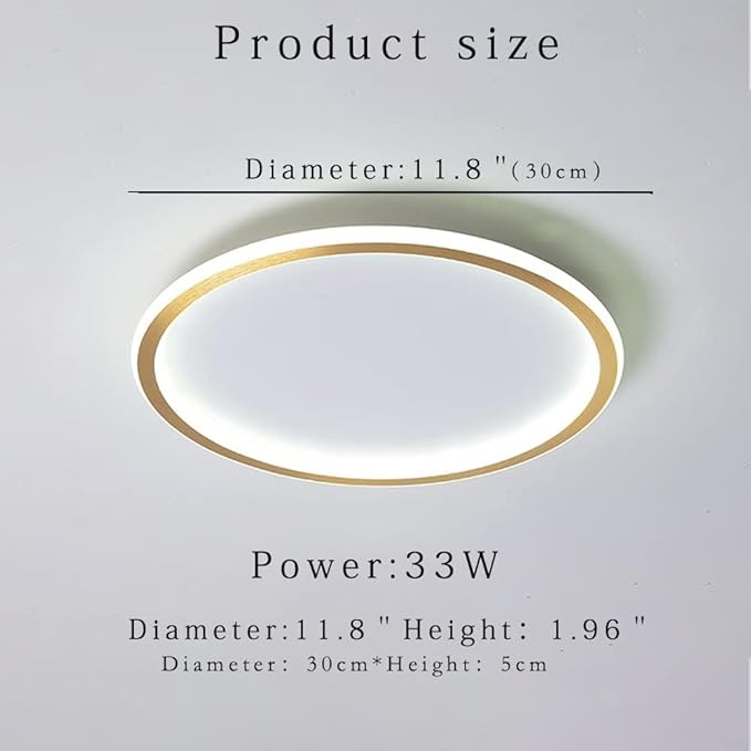 Dimmable LED Ceiling Light Fixture Flush Mount,12" Modern Round Recessed Ceiling Lamp with APP Adjustment,Gold Ceiling Lamp 3000K-6000K 33W Close to The Ceiling Lighting for Bedroom Living Room
