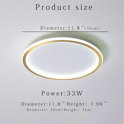 Dimmable LED Ceiling Light Fixture Flush Mount,12" Modern Round Recessed Ceiling Lamp with APP Adjustment,Gold Ceiling Lamp 3000K-6000K 33W Close to The Ceiling Lighting for Bedroom Living Room