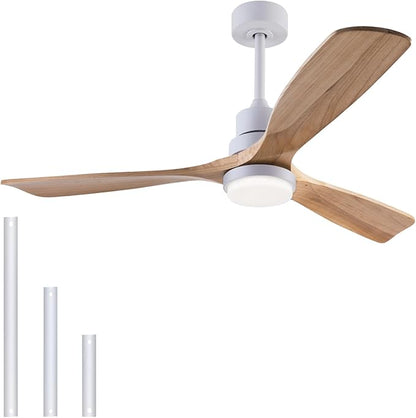 48" Wooden Ceiling Fans with Lighted Remote Control, Indoor Outdoor Wooden Ceiling Fan, Outdoor Modern Ceiling Fan with 3 Fan Blades for Patio, Living Room, Farmhouse, etc (White + Wood Color)…