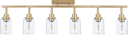 6-Light Track Lighting Kits Gold, Multi-Directional Rotating Kitchen Tracking Light Heads with Clear Glass, Modern Track Lighting Fixture Ceiling Vanity Lights for Bathroom Island Accent Shop