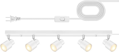 Track Lighting Plug in, 30" LED Track Light Fixtures Ceiling, White 5 Way Spotlight, Rotatable Head, Plug Wall Lights with 14.8FT Cord, Ceiling Lighting for Kitchen Hallway Bar(GU10, NO Bulb)