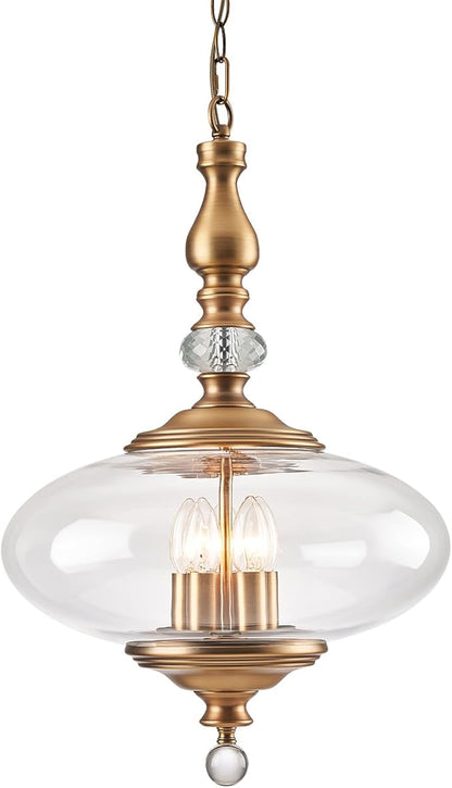 Vintage Pendant Light Brass Glass Pendant Light 15.74" Wide 5 Light Chandeliers for Kitchen, Dining Room Adjustable Hanging Height