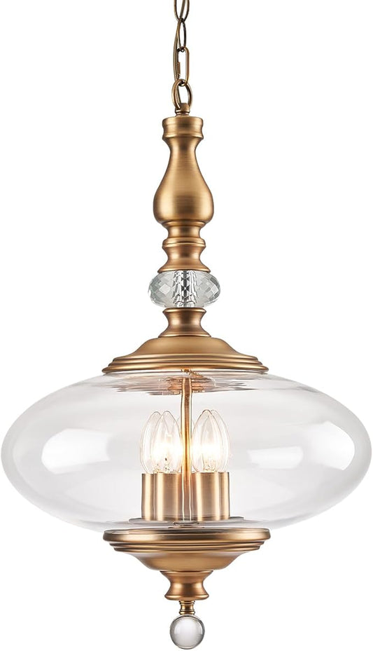 Vintage Pendant Light Brass Glass Pendant Light 15.74" Wide 5 Light Chandeliers for Kitchen, Dining Room Adjustable Hanging Height