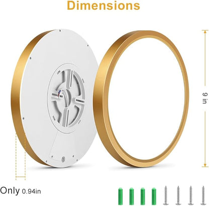 9Inch LED Flush Mount Ceiling Light Fixture, 18W(180W Equivalent), 1800LM, 5000K Daylight White, IP40, Flat Modern LED Ceiling Lights for Bedrooms, Living Rooms, Bathrooms, Stairwells, etc.(Gold)