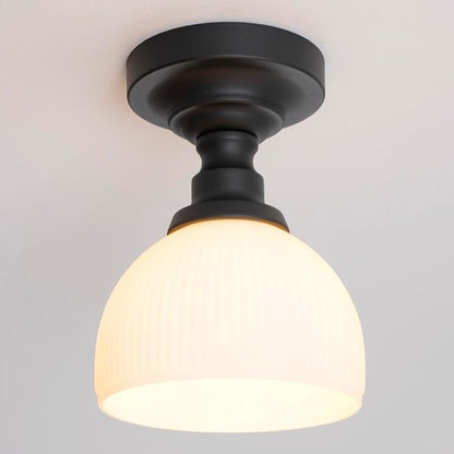 Modern Schoolhouse Semi Flush Mount Ceiling Light,Black Close to Ceiling Light Fixtures with Hand-Blown Glass Hallway Light Fixtures for Laundry Entryway Kitchen Bathroom Bedroom E26 Base
