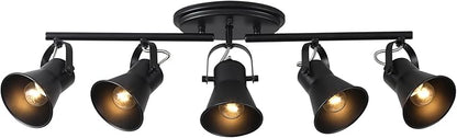 KEESFU 5-Light Track Lighting Kit,Black Semi Flush Mount Ceiling Light with 5 Rotatable Light Heads,Modern Accent Lighting for Livingroom,Bedroom,Hallway,Art Wall,Bathroom,Kitchen.(5-Light)