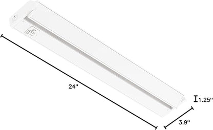 GETINLIGHT 24-inch Swivel LED Under Cabinet Lights, Glass Lens, Selectable White 2700K/4000K/5000K, Dimmable with Wall Dimmers, White Finish, IN-0202-3-WH