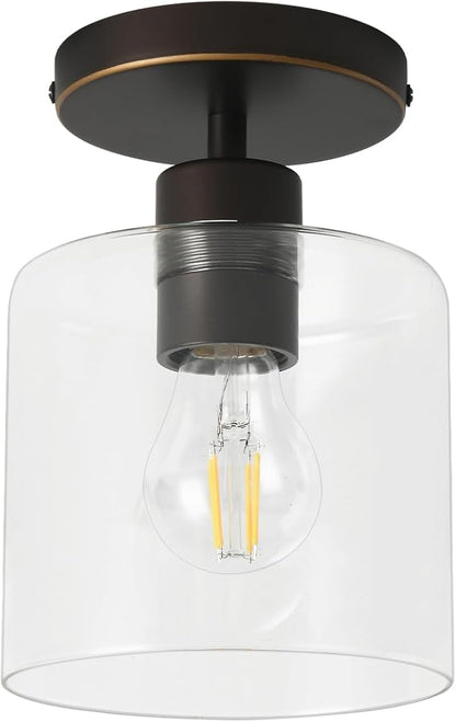 Brown and Gold Semi Flush Mount Ceiling Light,Modern Farmhouse Ceiling Light Fixture for Closet Entryway,Hallway Light Fixture 5.9in Clear Glass Shade 1 Pack