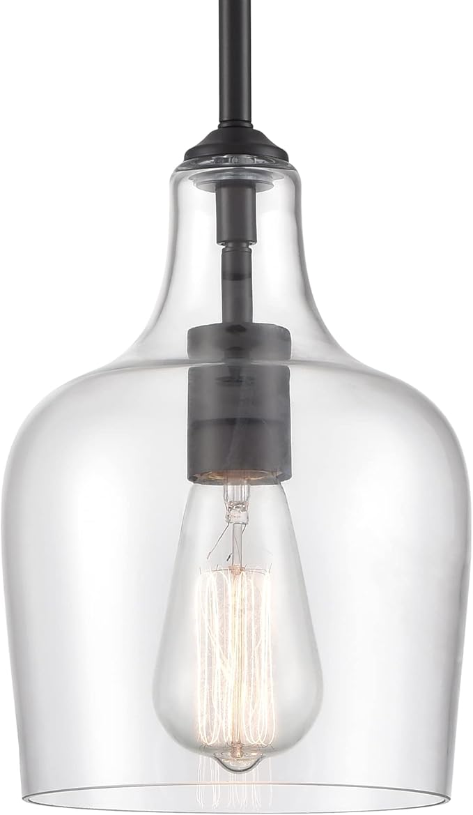 Modern Farmhouse Pendant Lighting for Kitchen Island Glass Black Pendant Light Fixtures Rod-Hung