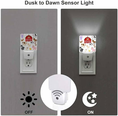 Farm Animals and Barn Night Lights Plug into Wall Cute Cartoon Night Light with Dusk to Dawn Sensor for Home Bedroom Bathroom Living Room 0.5W Sleep-Friendly