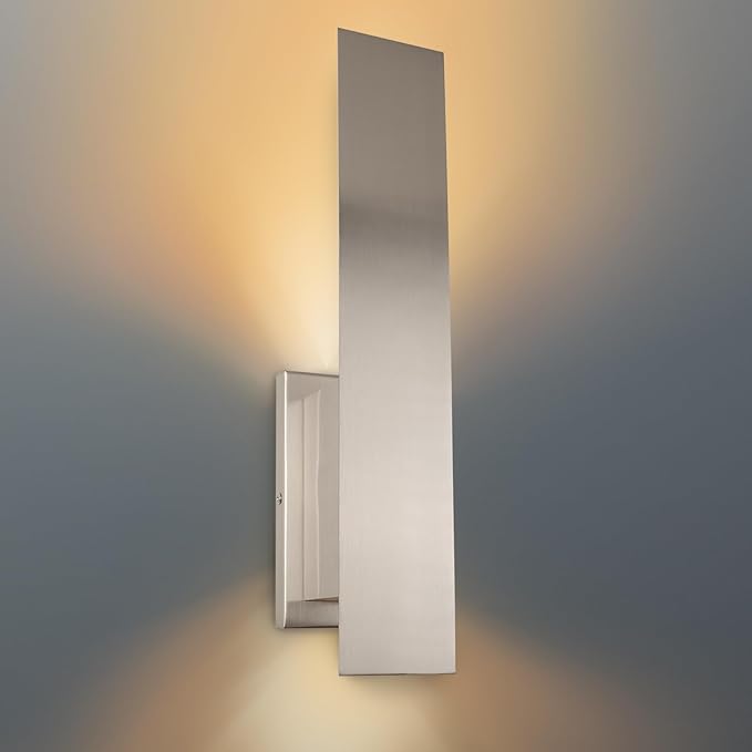Edwarmlux Indoor Wall Sconces, Modern Wall Lights, Up and Down Wall Mount Light, Dimmable Hardwired Wall Light for Bedroom, Living Room, Hallway, GU10 Bulbs Excluded (Brushed Nickel)