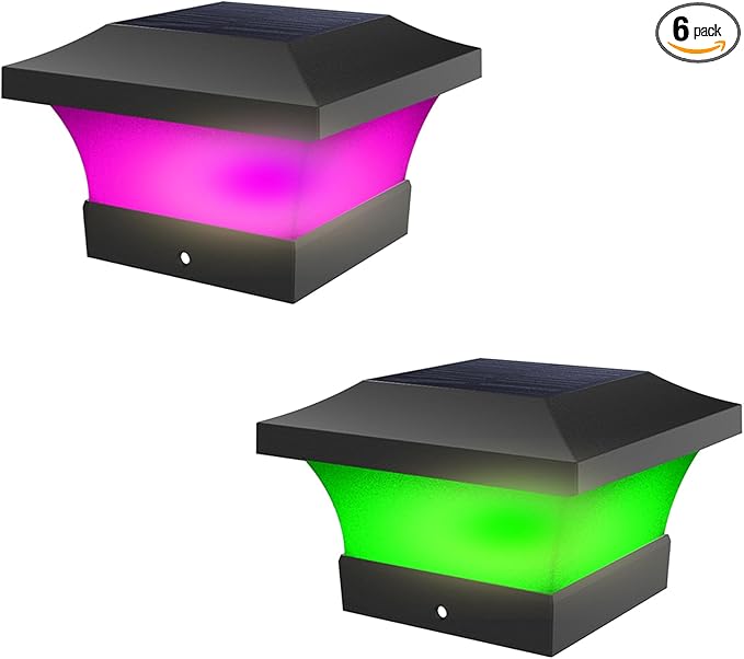 T-SUN 4X4 Post Solar Lights, Outdoor Waterproof RGB Color Changing Light for 4X4 5X5 6X6 Wood/Vinyl/Fence Posts, Deck, Solar Post Lights for Patio Garden Decor or Fence(2 Pack)
