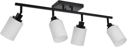 TODOLUZ Adjustable Ceiling Spotlight in Black, 4-Lights Kitchen Island Light Fixtures Ceiling Wall Mount, Track Lighting Kit with Opal White Glass Hallway Dining Room