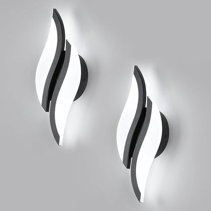 CANEOE 2 Packs Modern LED Wall Sconce 6000K Black Indoor Wall Light Fixtures Acrylic Wall Sconce Lighting for Living Room Bedroom Bedside Bathroom Hallway Stairway Wall Lamp (Black, 2 Packs, 6000K)