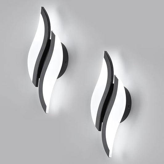 CANEOE 2 Packs Modern LED Wall Sconce 6000K Black Indoor Wall Light Fixtures Acrylic Wall Sconce Lighting for Living Room Bedroom Bedside Bathroom Hallway Stairway Wall Lamp (Black, 2 Packs, 6000K)