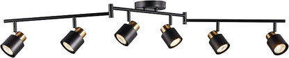 6 Light Foldable Track Lighting Kit, Matt Black Brass Finish Adjustable with Moden Flush Mount Ceiling Spotlight for Kitchen,Dining,Living Room,Home Improvement