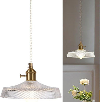 Vintage Mini Pendant Light Fixtures, 9 Inch Glass Kitchen Island Light Fixtures Brass Light Cord Pendant Lights Hanging Light for Living Room Bedroom Hallway Dining Room E26