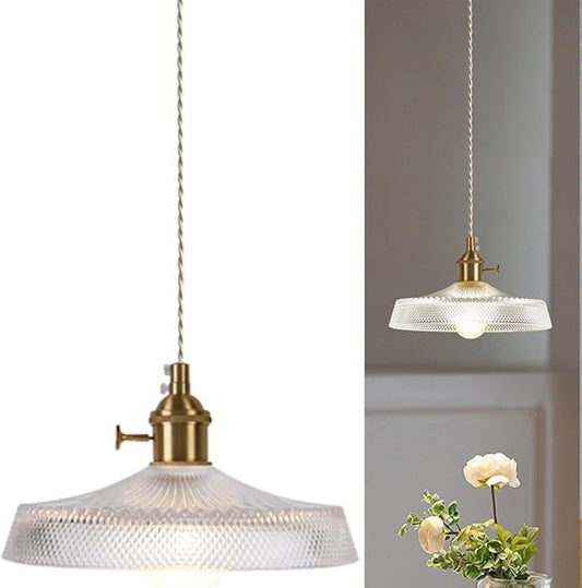 Vintage Mini Pendant Light Fixtures, 9 Inch Glass Kitchen Island Light Fixtures Brass Light Cord Pendant Lights Hanging Light for Living Room Bedroom Hallway Dining Room E26