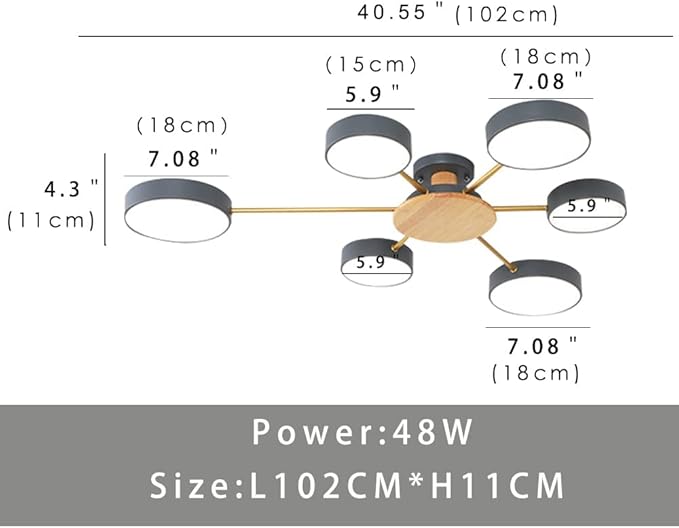 6-Lights LED Ceiling Lighting 41 Inch Modern Ceiling Lights Flush Mount Recessed Lighting Ceiling Light 48W Dimmable Living Room Bedroom Kitchen, 3000K-6000K Grey