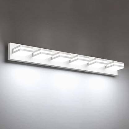 IZORRO LED Modern Bathroom Lights Fixtures(6-Light,Dimmable,360°Rotate),Matte White Acrylic Wall Lighting,Vanity Lights for Bathroom Over Mirror - 6000k 36In （No Assembly Required）