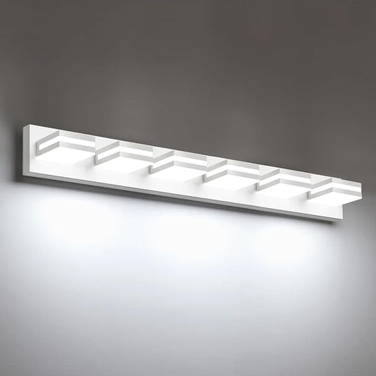 IZORRO LED Modern Bathroom Lights Fixtures(6-Light,Dimmable,360°Rotate),Matte White Acrylic Wall Lighting,Vanity Lights for Bathroom Over Mirror - 6000k 36In （No Assembly Required）