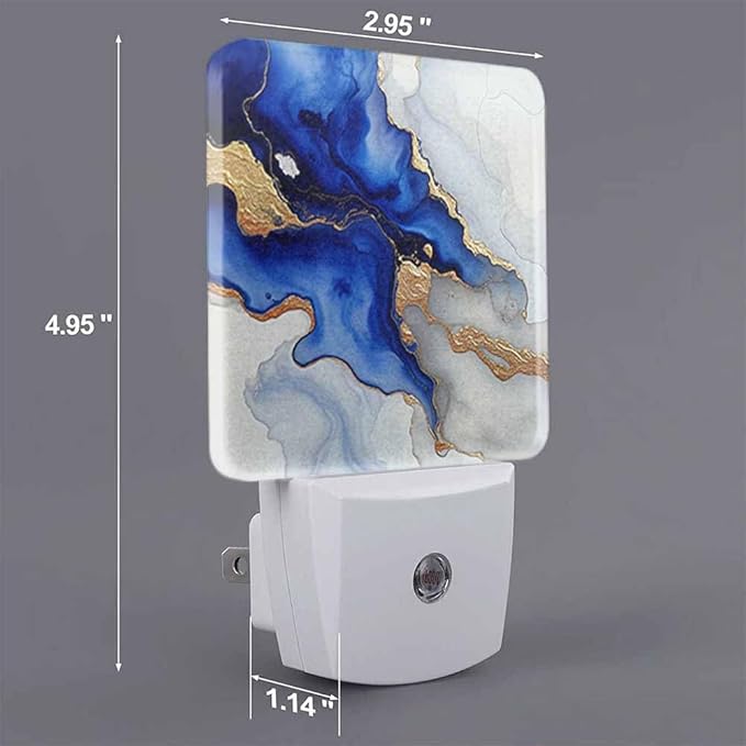Marble Texture LED Night Lights Plug into Wall Blue and Gold 0.5W Plug in Night Light, Dusk to Dawn, Bright Nightlight Auto On/Off, for Room Bedroom Bathroom