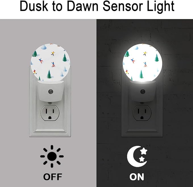 Ski Figures Winter Snow Plug in Night Light Auto Light Round Lamps Energy Saving Gift for Women Men Friends