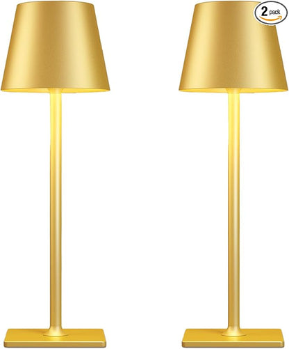 Yogaret 2 Pack Gold Rechargeable Table Lamps,Cordless Lamp with 6000mAh Battery Operated,Wireless Lamp for Restaurant Home Dinner Dining Kitchen Outdoor Patio,Waterproof & Portable