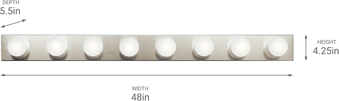 Kichler Linear 48" Bathroom Vanity Light Fixture, 8-Light Modern Brushed Nickel Bath Bar for Bathroom Lighting over Mirror, Transitional Style (48" x 4.25" x 2"), 628NI