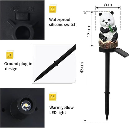 Solar Energy Panda Light, Garden Decoration Resin Cute Animal Ground Lamp， Wireless Dusk to Dawn LED Sconce Lights Waterproof.